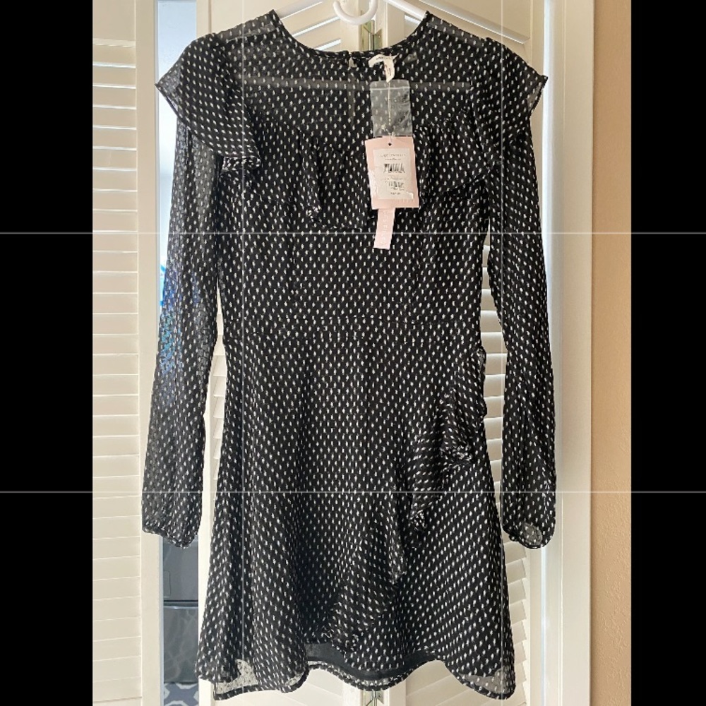 AVEC LES FILLES Black Speckled Ruffle Mini Dress